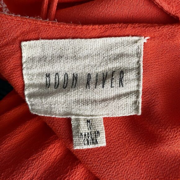 Moon River Anthropologie Orange Embroidered Boho Midi Dress size Medium - Picture 9 of 16